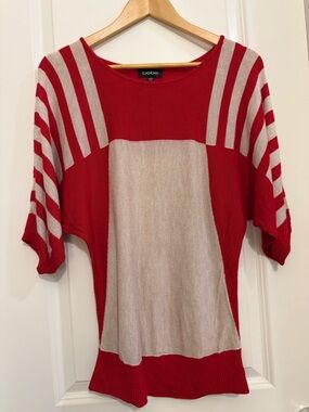 bebe knit top Colorblock striped Dolman Sweater cream beige red pop medium